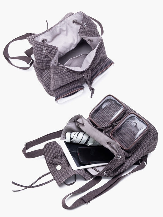 Chic Brown Mini Double-Layer Ita Bag With Charming Bow Drawstring