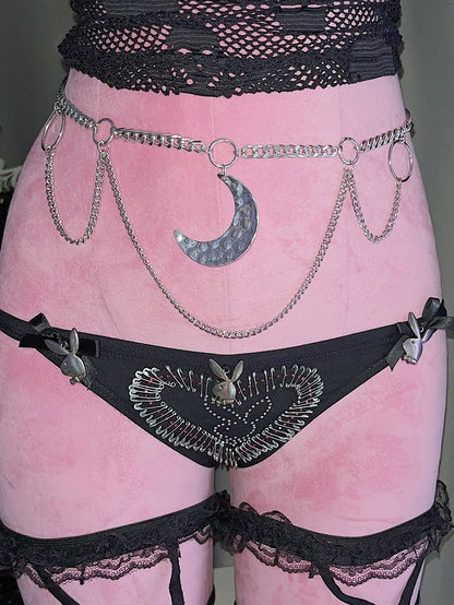 Silver Y2K Moon Charm Waist Chain