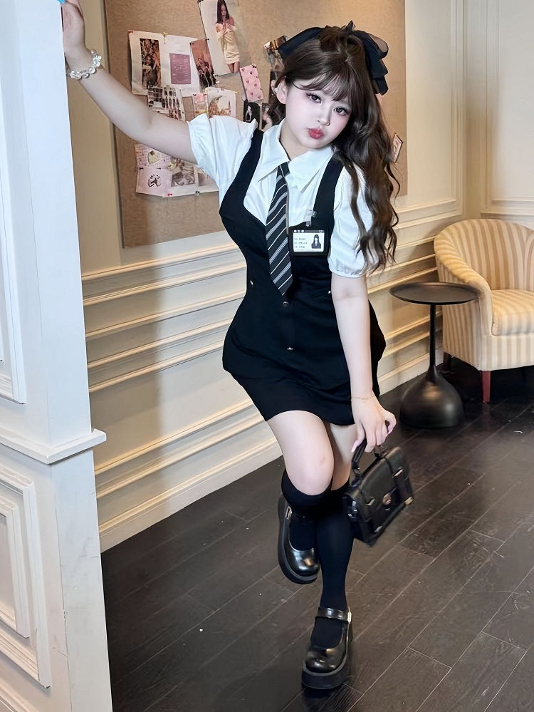 Plus Size Black Preppy Short Skirt