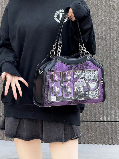 Black & Purple Snake Scale PU Ita Shoulder Bag
