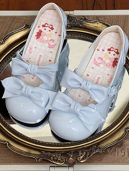 Blue Bow Accents Point Toe Sweet Lolita Block Heels