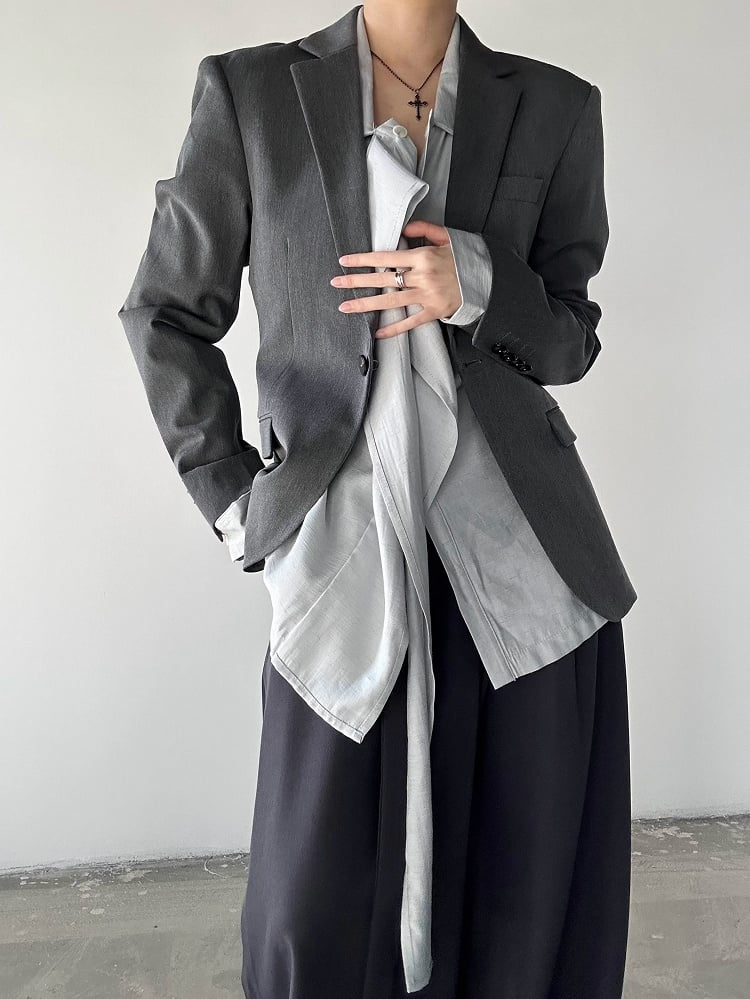 Ouji Lolita Light Blue Retro Pointed Collar Shirt with Long Draping Ribbon & Button Cuff