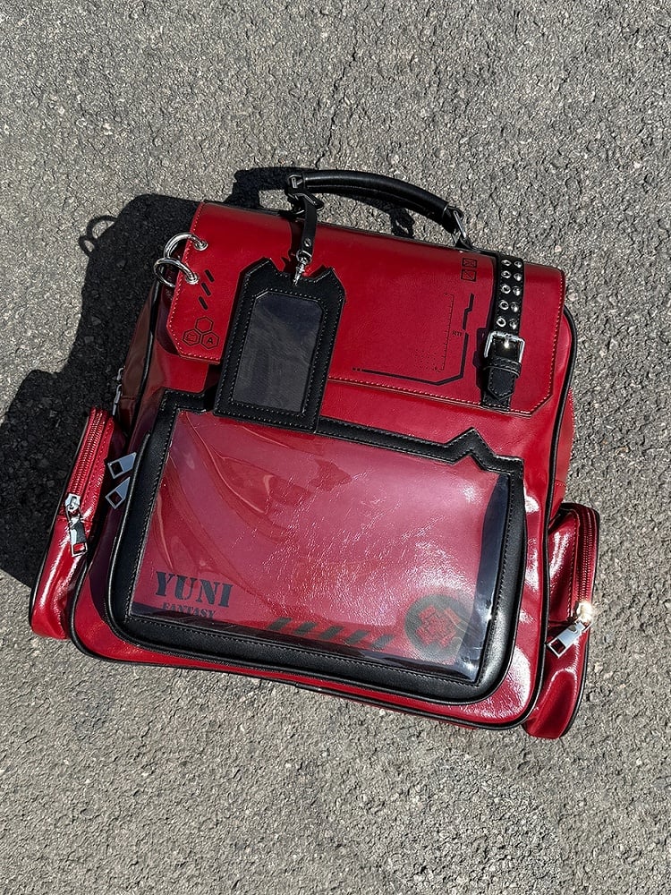 Red & Black Cute Kitty Ear Design Large Capacity PU Ita Backpack