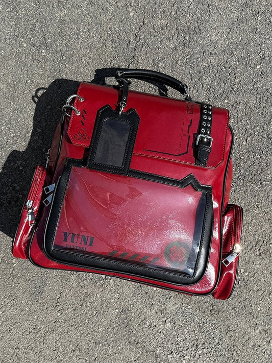 Red & Black Cute Kitty Ear Design Large Capacity PU Ita Backpack