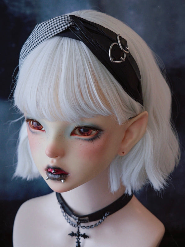 Black Gothic Plaid Pattern With Double Heart Buckles Decorated KC