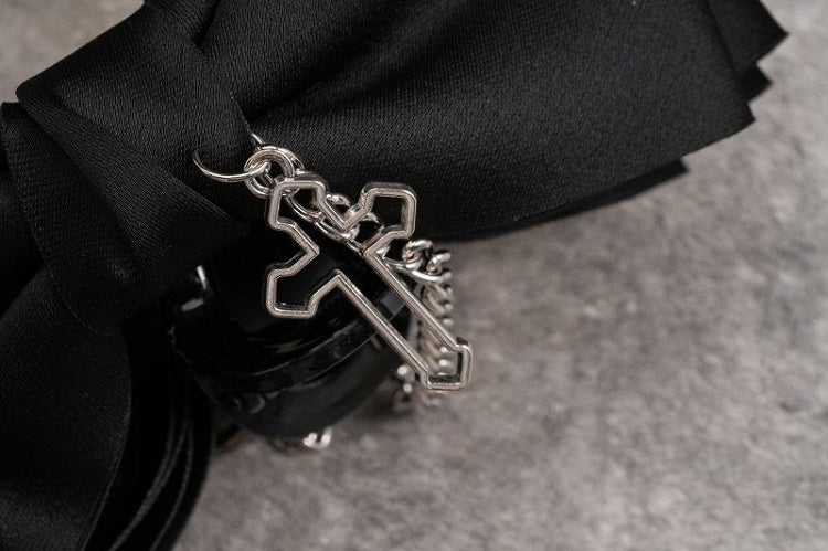 Black Gothic Bow Claw Clip with Cross Chain