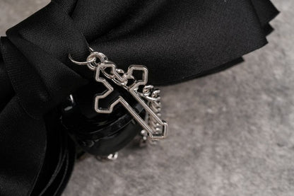 Black Gothic Bow Claw Clip with Cross Chain