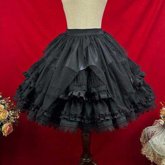 Black Kuro Gothic Lolita Handkerchief Overlay Jacquard Skirt