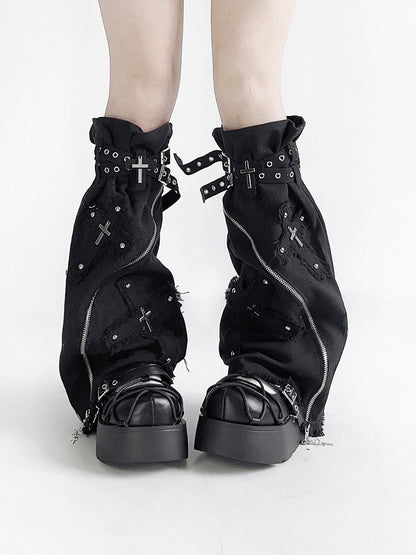 Black Star Design Straps Punk Platforms with Silver-tone Studs and Chains