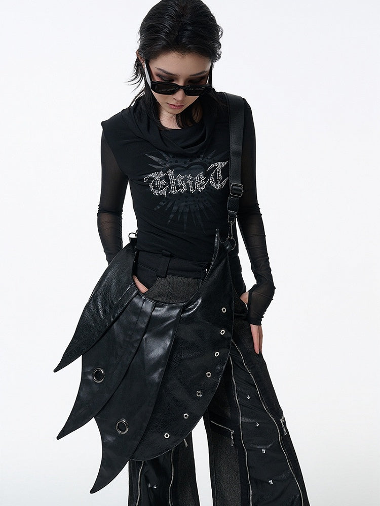 Black Punk Armor Design Large Capacity PU Crossbody