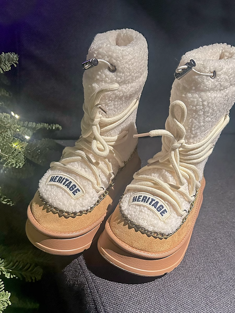 Clearance-Size 37 Camel 4CM Heel Plush Platform Boots