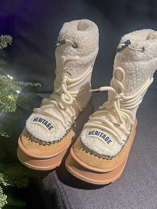 Clearance-Size 37 Camel 4CM Heel Plush Platform Boots