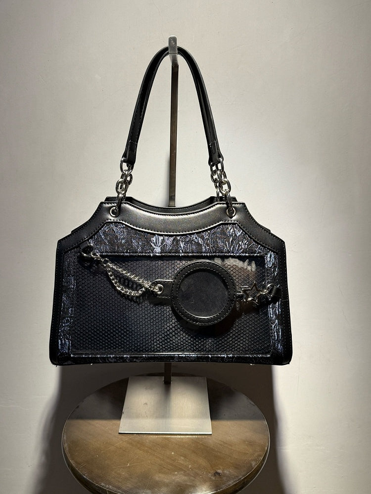 Dusty Blue Snake Scale PU Ita Shoulder Bag