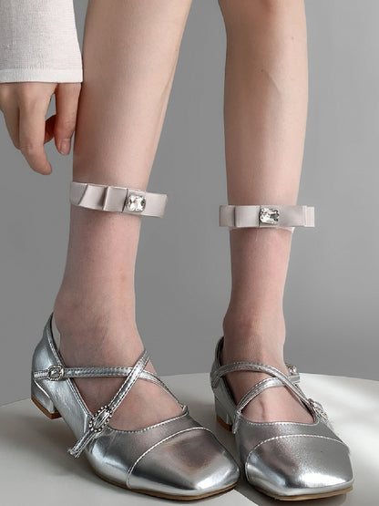 White Rhinestone Decorated Bowknot Design Socks