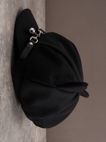 Black Gothic Bell Charm Buckle Design Cat Ear Beret Hat