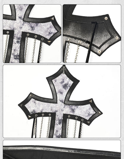 Y3K Fashion Futuristic Black & Silver Sequins and Chains Decorated Cross Strapless Cyberpunk Top