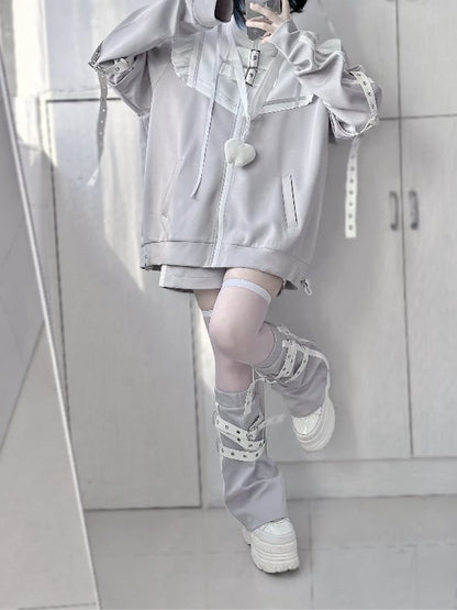 Jirai Kei Gray Detachable Buckle Strap Flared Leg Warmers