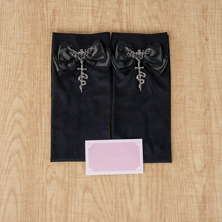 Gothic Black Metal Snake Bowknot Accents Jirai Kei Over Knee Stockings Regular/Long Version