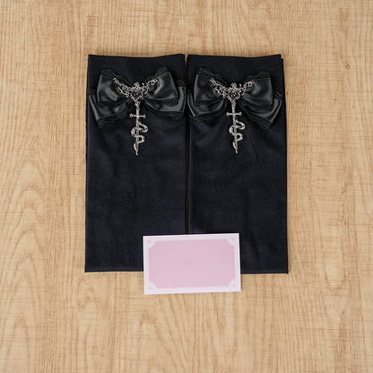 Gothic Black Metal Snake Bowknot Accents Jirai Kei Over Knee Stockings Regular/Long Version
