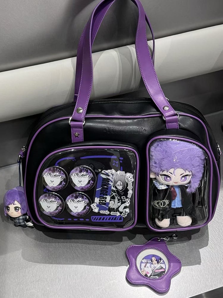 Black & Purple Contrast Trim Bread-shaped Ita Shoulder Bag