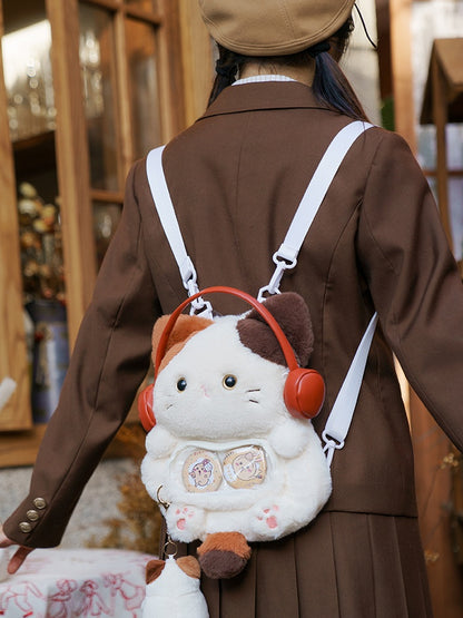 White Cute Kitty-shaped Plush Backpack Middle/Large Size