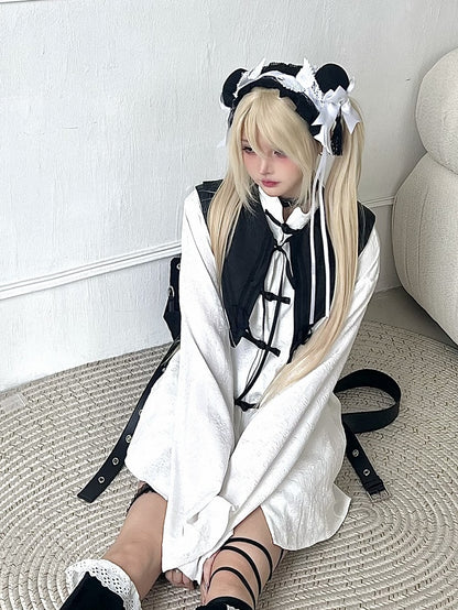 White Long/Short Sleeves Cheongsam Blouse with Detachable Collar and Subtle Pattern