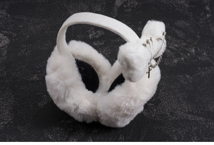 White Handmade Cross and Pins Plush Bone Earmuffs