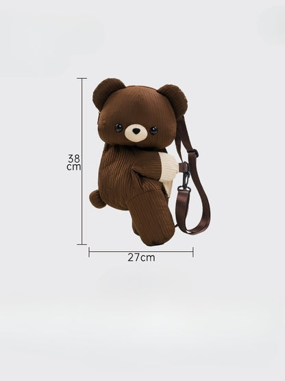 Brown Cute Bear Backpack/Crossbody Bag + Plush Bear Backpack Keychain