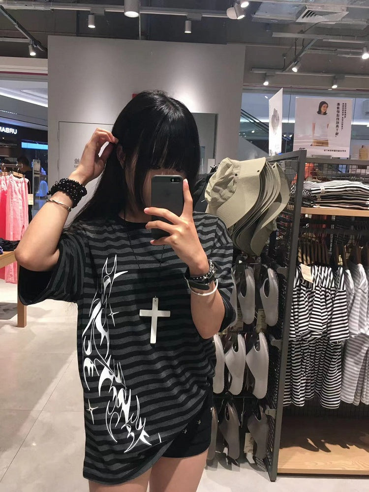 Black & Gray Stripe Pattern Tattoo T-shirt