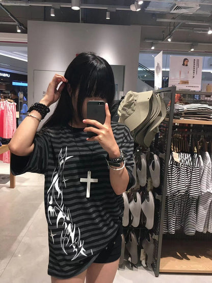 Black & Gray Stripe Pattern Tattoo T-shirt