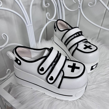 White Yami Kawaii Cross Design Platform Shoes