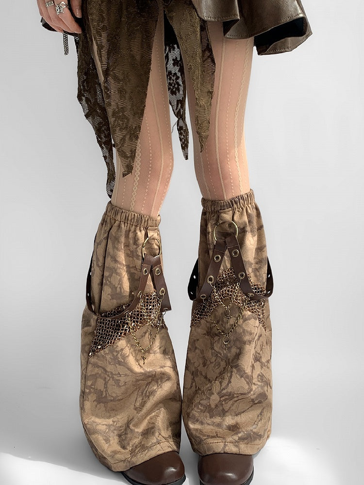 Brown Wasteland Punk Y2K Belt And Key Charm Leg Warmers