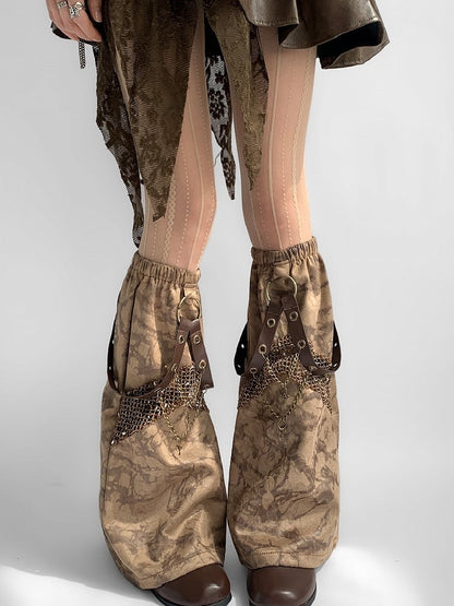 Brown Wasteland Punk Y2K Belt And Key Charm Leg Warmers