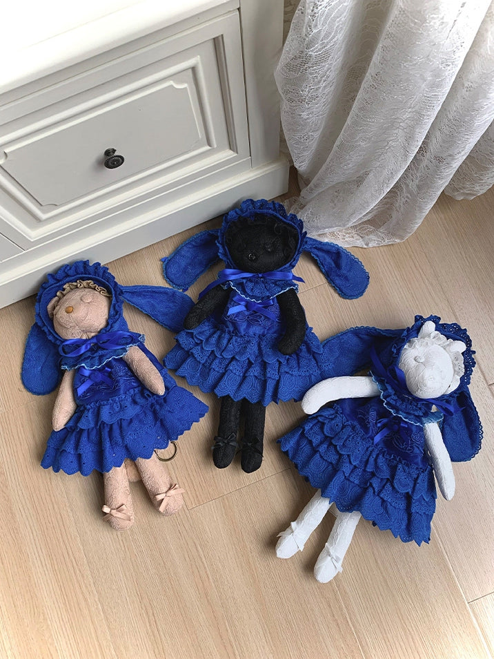 Blue Rosette and Bowknot Embroidery Dress + Bunny Ears Hat