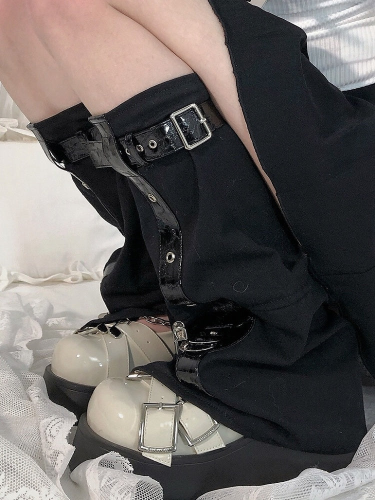 Black Punk Buckles Decorated Pin Details Leg Warmers