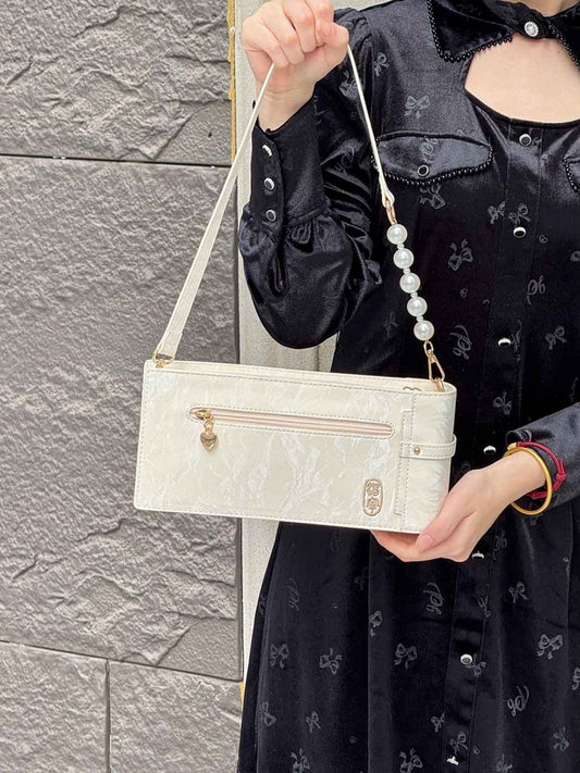 White PU Floral Pattern Cheongsam Style Ita Bag With Bow & Fringe Accent