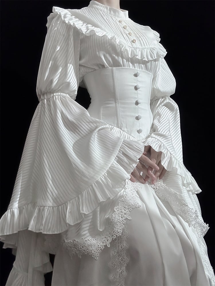 Clearance-Size L for Waist 68-72CM White Gothic Boned Corset Under Bust High Waist Aristocrat Lolita Skirt