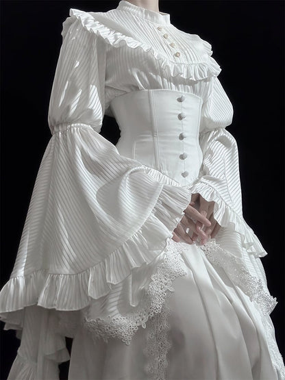 Clearance-Size L for Waist 68-72CM White Gothic Boned Corset Under Bust High Waist Aristocrat Lolita Skirt