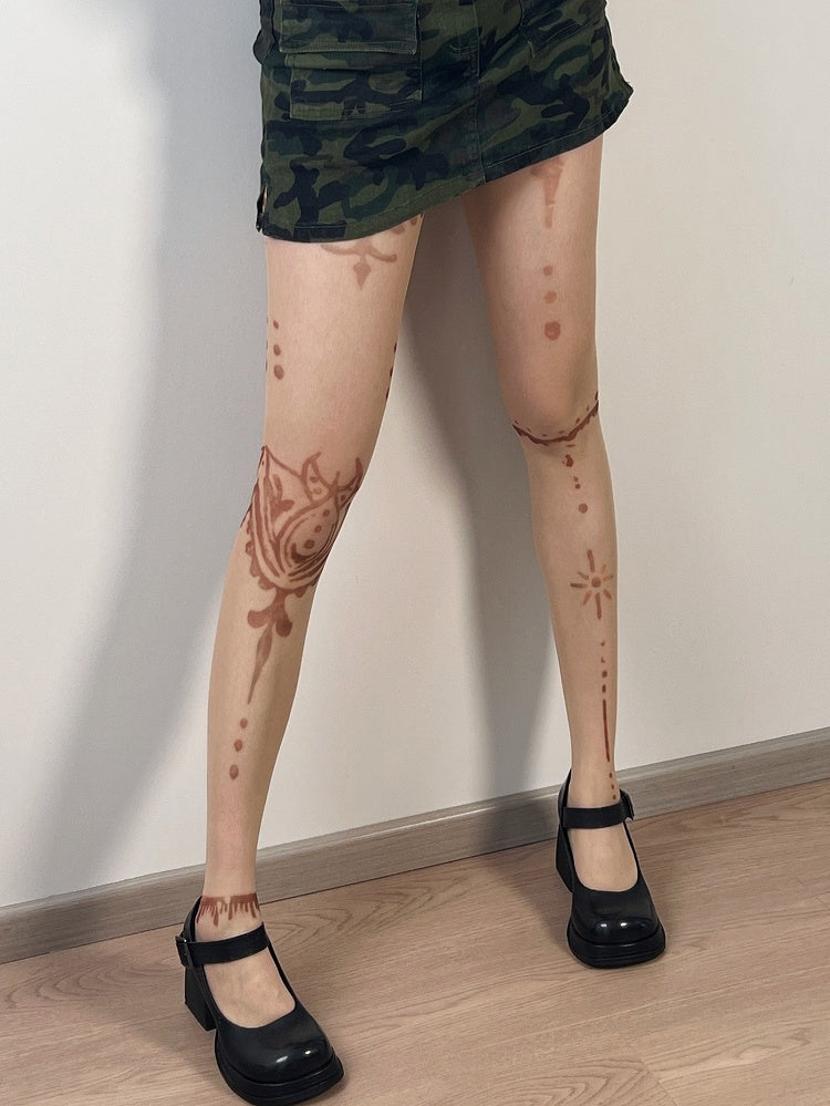 Nude Y2K Tattoo Print Design Tights