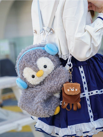 Light Gray Cute Penguin Plush Backpack/Crossbody Bag + 4 Options Keychain Middle/Large Size