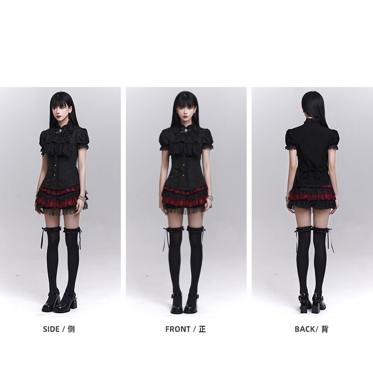 Black Puff Sleeves Vintage Gothic Blouse with Detachable Jabot Tie