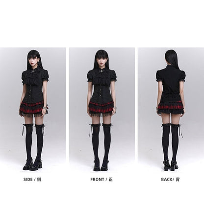 Black Puff Sleeves Vintage Gothic Blouse with Detachable Jabot Tie