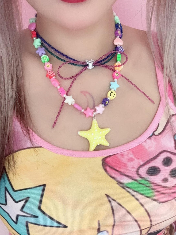 4 Color Options Y2K Starfish Pendant Beaded Necklace