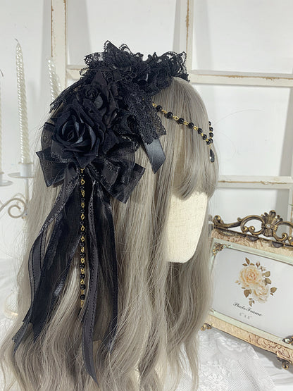 Bead Chains Gothic Black Floral Design Bowknots Rhinestones KC