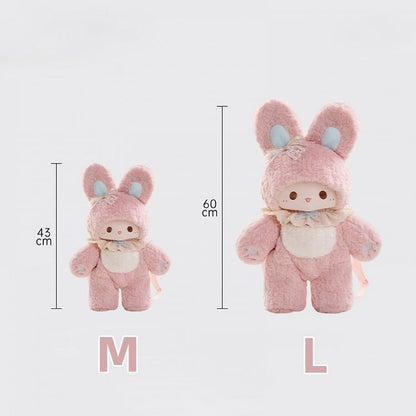 Pink Fluffy Bunny Plush Backpack With Detachable Shoulder Straps