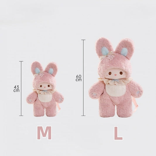 Pink Fluffy Bunny Plush Backpack With Detachable Shoulder Straps
