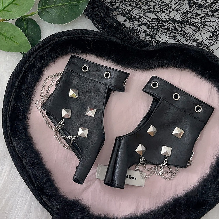 Studs Design Black Punk PU Leather Gloves