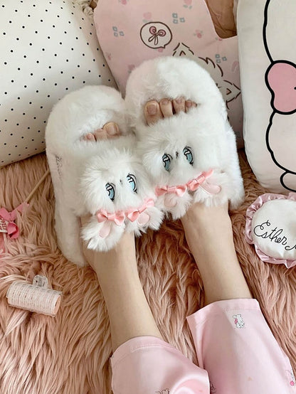 Esther Bunny White Plush Platform Slippers Winter Shoes