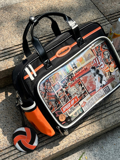 Black & Orange Ita Bag with Volleyball Design Charm