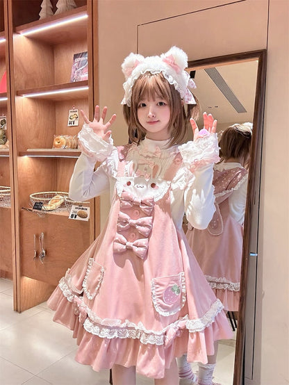 White and Pink Bowknots Faux Fur Ears KC